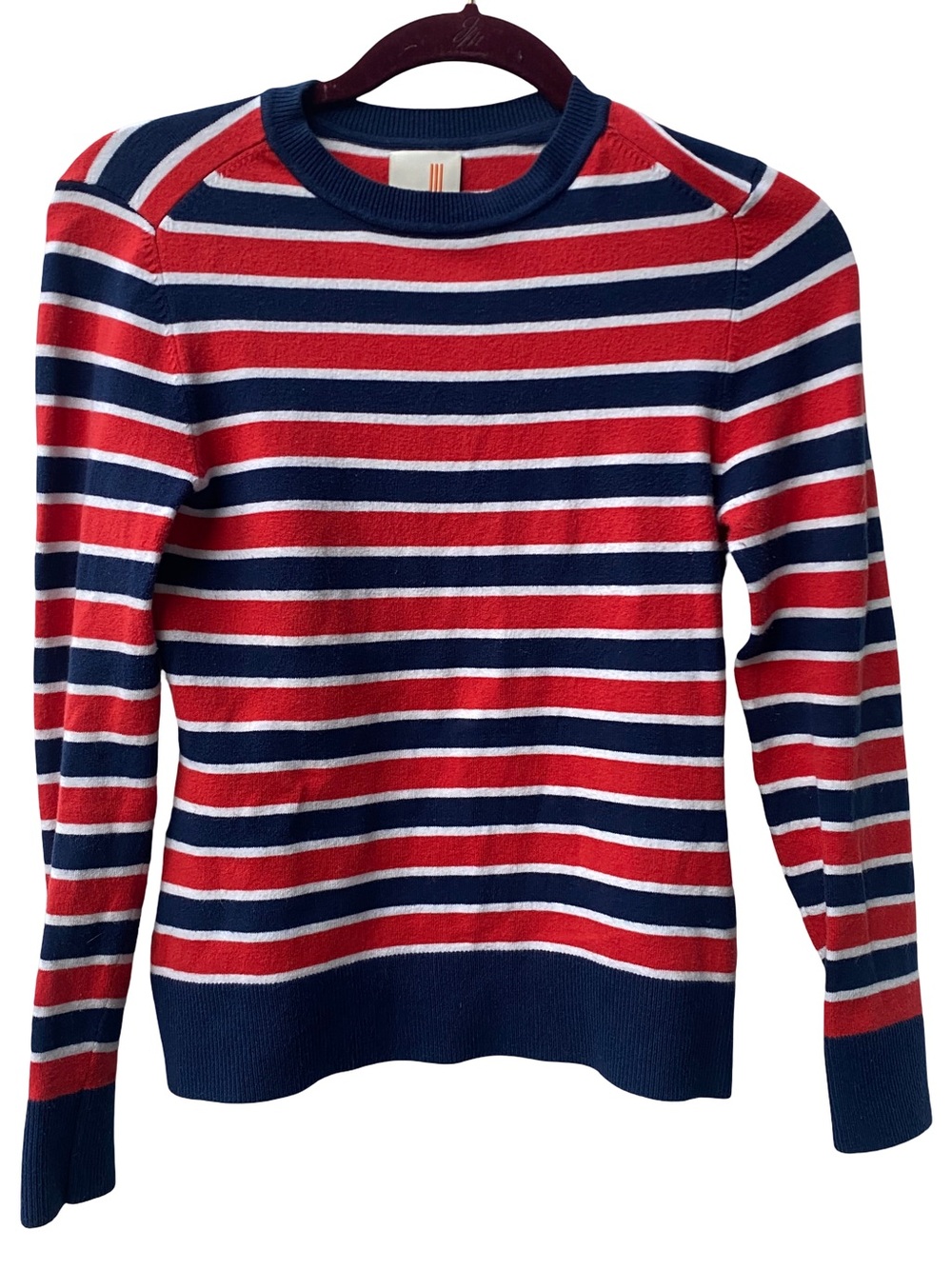 JoosTricot luxury silk cotton red white blue pullover crewneck sweater size M